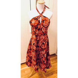 Signature by Robbie Bee Vintage Summer Roses Halter Keyhole Dress